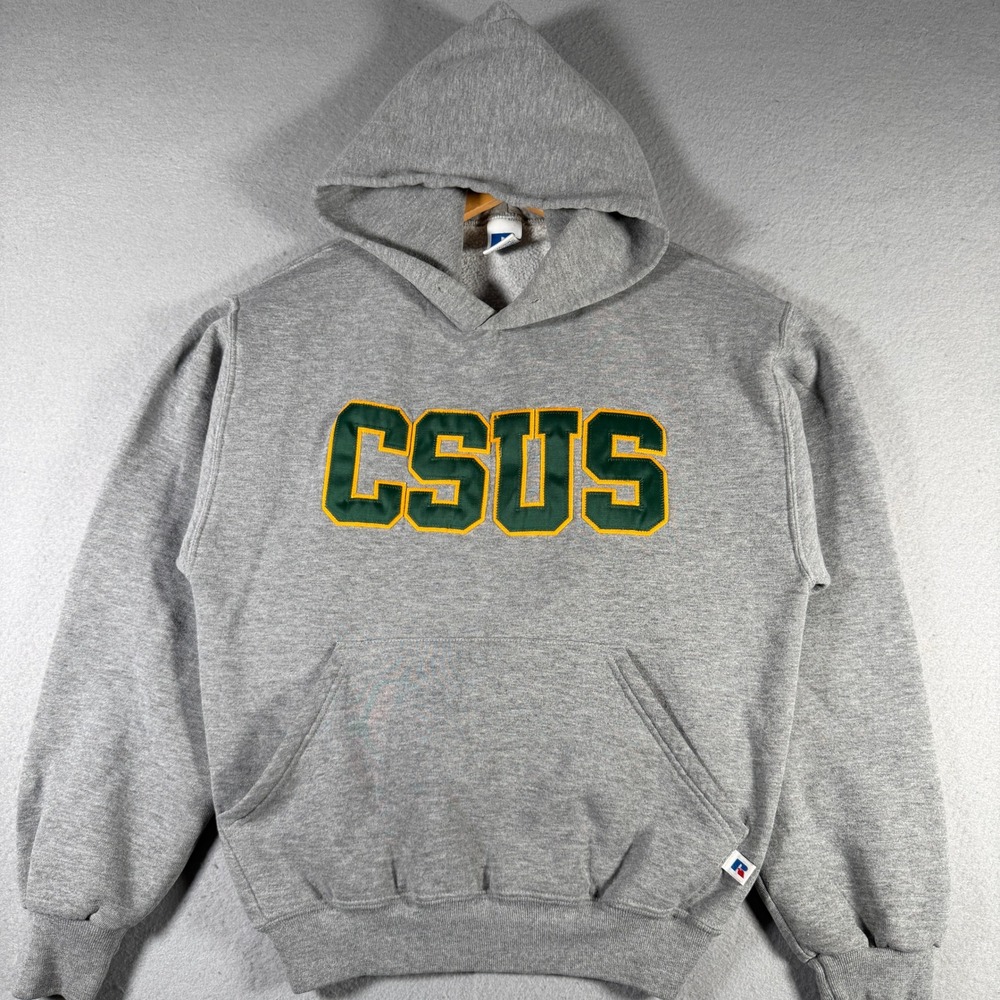 Vintage Russell Athletic CSUS Hoodie Gray Pullover Sweatshirt Mens Small